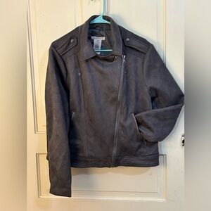 Philosophy women's faux suede moto jacket in charcoal gray size XL